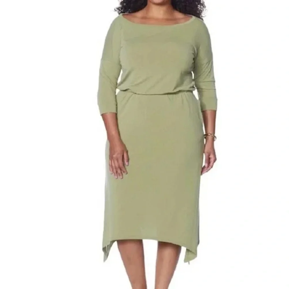 Brittany Humble B.E. Ready Dolman Sleeve MIDI Dress in Olive Green - Picture 7 of 7